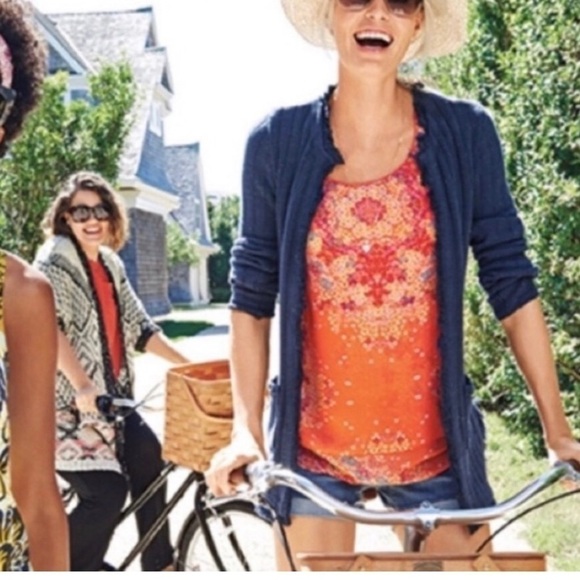 CAbi #268 Merrow edge chiffon semi sheer orange floral tank top blouse EUC - Picture 7 of 8